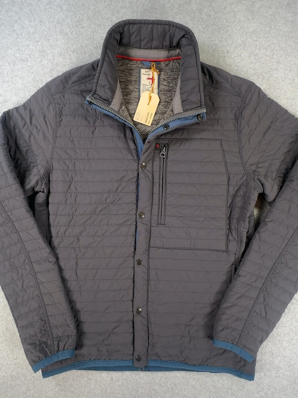 Relwen Windzip Quilted Insulated Jacket Gray Nylon Snap Front Men's Size Medium